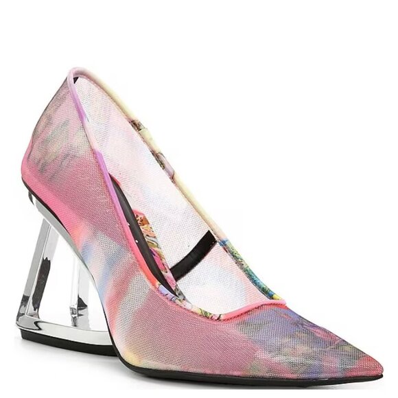 NEW Gianni Bini Pamalaa Printed Mesh Architectural Wedge Pumps Sz. 5.5 - Picture 1 of 3
